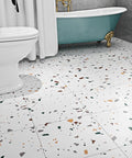 Bathroom with Terrazzo Peel And Stick Floor Tiles 12x12 Inch 32 Pack Waterproof Vinyl Sheet Flooring For Bathroom And Kitchen.