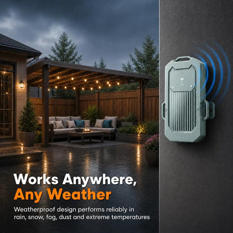 Wireless Radar Motion Detector Sensor Add On Accessory No Receiver Requires Main Radar System For Expanded Outdoor Security Coverage Of Driveways Homes And Campsites IP65 Waterproof Rechargeable Low Key Hidden Design on rainy patio wall