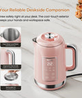 1.5L Stainless Steel Smart Electric Kettle With Temperature Control, Six Precise Presets, 1200W Fast Boil, Pink Finish