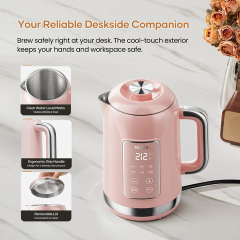 1.5L Stainless Steel Smart Electric Kettle With Temperature Control, Six Precise Presets, 1200W Fast Boil, Pink Finish