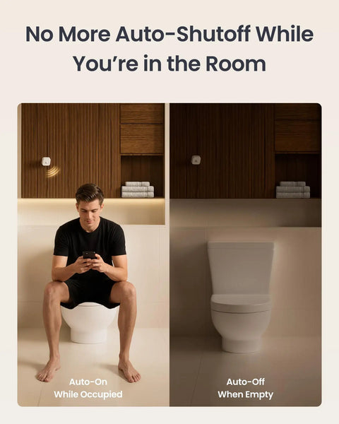 Smart MmWave Radar Motion Sensor With Bluetooth Presence And Dynamic Detection Zone Positioning for bathroom auto-lighting with person and toilet.