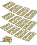 Heavy Duty 12 Pack 2.5 Inch Gold Door Hinges Vintage Cabinet Hardware Includes Extra Screws shown with screws on the side.