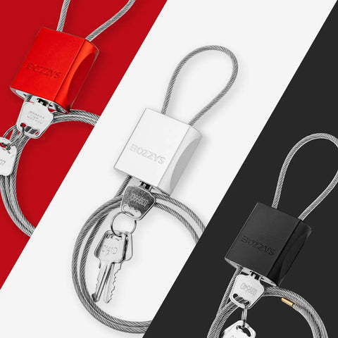 Adjustable Steel Cable Padlock With 3 Keys, 3.28 Feet Long, Weatherproof Aluminum Lock shown in red, silver, and black colors
