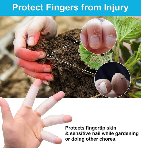 Person gardening with Gel Finger Sleeves 8 Pack For Arthritis And Trigger Finger Pain Silicone Thumb Tubes protecting fingers