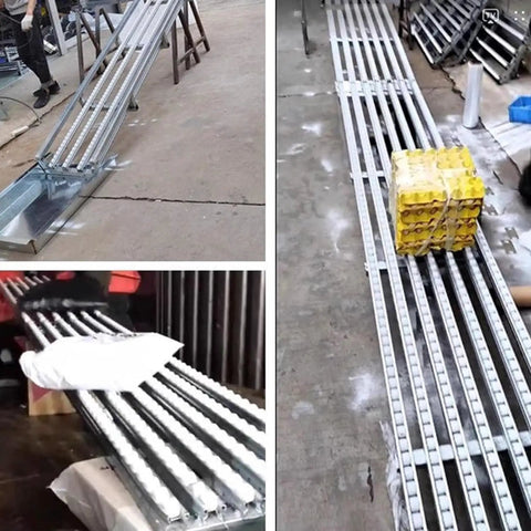 50cm By 200cm Roller Track Conveyor For Fast Warehouse Delivery And Unloading, silver aluminum roller track with stacked cartons