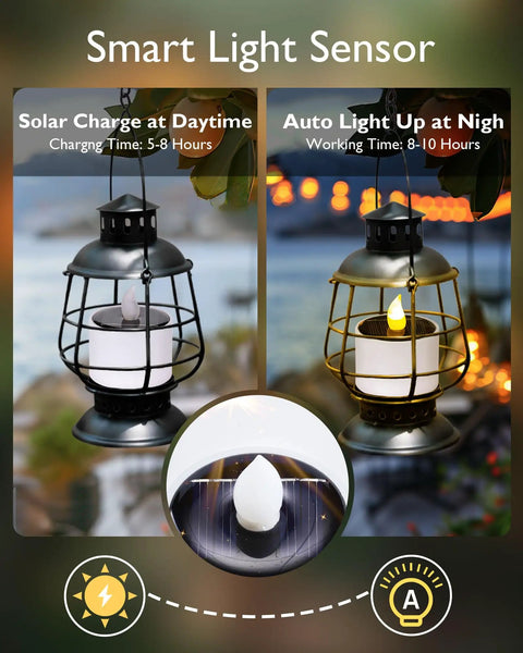 Solar Powered LED Tea Light Candles Pack Of 6 Waterproof Dusk To Dawn Auto On Reusable Outdoor Lights in lanterns day and night