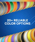 Multi-color spools of 3D printing filament showcasing 20+ reliable color options on a gradient background.