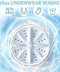 Portable Mini Washing Machine Rechargeable Compact Personal Laundry Sidekick For Underwear And Socks Lightweight Travel Quick Spin Cycle showing the washer in action with water splashing.