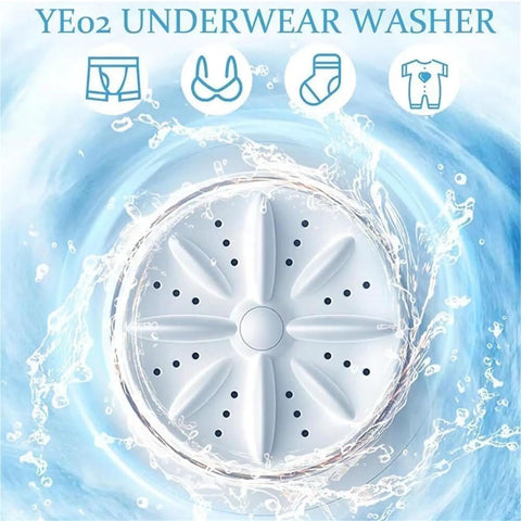 Portable Mini Washing Machine Rechargeable Compact Personal Laundry Sidekick For Underwear And Socks Lightweight Travel Quick Spin Cycle showing the washer in action with water splashing.