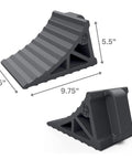 Heavy Duty Wheel Chocks With Handle 2 Pack For Campers Trailers And RVs Wide 6 Inch Footprint Grooved To Prevent Tire Slips Made From 100 Percent Recycled Rubber Easy On Easy Off close-up view