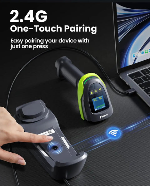 All In One Wireless Barcode Scanner With Screen Pro 1D 2D QR Bluetooth Wall Mount Charging Cradle pairing with laptop
