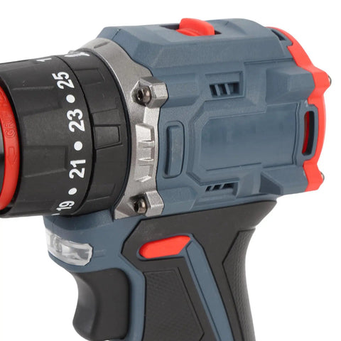 Close-up of Cordless Brushless Drill With 1500 Rpm And 45 Nm Torque Rips Through Wood For Furniture Build Projects ergonomic grip and settings.