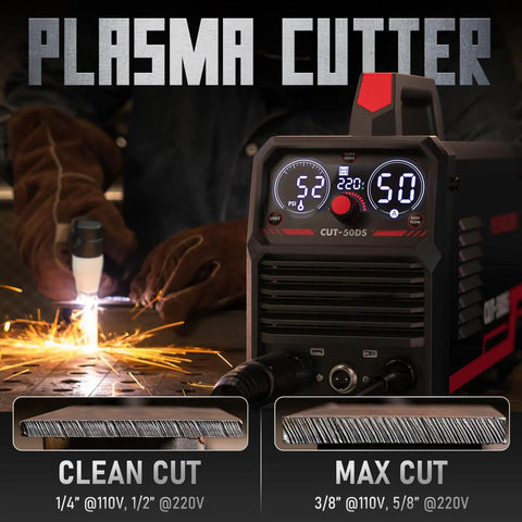 50 Amp Plasma Cutter With Dual Voltage 110 220V IGBT Inverter Air Powered Cutting Machine Large Digital Display Cuts Stainless Steel Aluminum Copper And More Ideal For Pros And DIY Home Shops