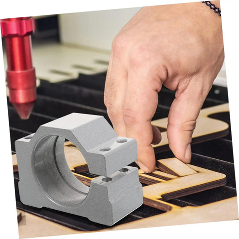 Aluminum CNC spindle motor mounting bracket clamp for carving machines quick mounting hardware shown with engraver.