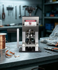 Heavy Duty Portable Wire Stripping Tool For Scrap Copper Recycling on workbench with copper wire and tools nearby.