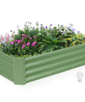 Galvanized Raised Garden Bed Kit 4x2x1ft for veggies and herbs with flowers planted, durable powder coated steel build visible, outdoor use