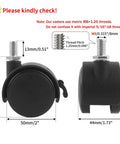 2 Inch Nylon Swivel Caster Wheel With Brake For Carts Office Chairs And Furniture Featuring M8 By One Point Two Five Threaded Stem