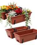 Straight Up Level Up Your Porch With These Four Pack Railing Planter Boxes Featuring Double Sided Adjustable Brackets For No Sweat Setup And Growing Fresh Herbs Or Vibrant Blooms Anytime You Want To Relax, with colorful flowers.