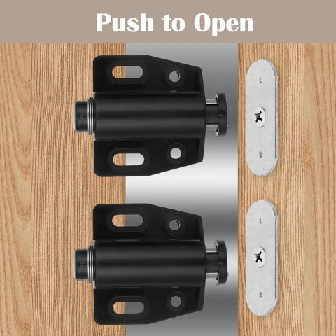 4 Pack Heavy Duty Magnetic Push Latch for Cabinets and Doors shown on wooden furniture