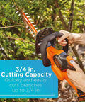 20V Max Cordless Hedge Trimmer with Power Command Powercut cutting 3/4 inch branches, ergonomic grip, trimming action