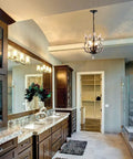 Vintage Style K9 Clear Crystal Chandelier Set Of 3 Pendant Lights illuminating elegant bathroom in black finish, 39 inch chain.