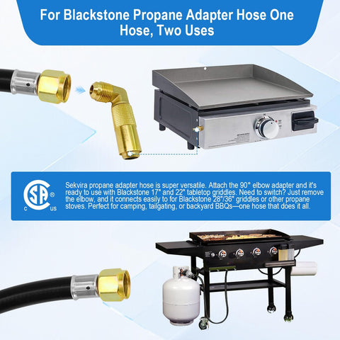 Five Foot Propane Adapter Hose With Regulator And 90 Degree Elbow For Tabletop Griddles Connects 1lb To 40lb Tanks