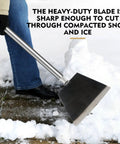 Heavy Duty Garden Shovel With 47 Inch 3 Section Telescoping Handle For Moss Removal, scraping snow on a sidewalk
