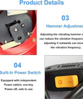 Electric Vibratory Tumbler For Metal Polishing With Three Liter Capacity showing hammer adjustment and power switch details