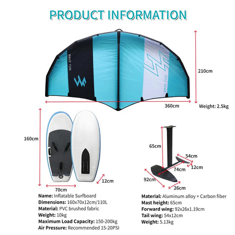 Inflatable Surf Wing And Hydrofoil Surfboard Set For Kitesurfing And Foil Riding Ultra Portable Handheld Wing Foil Board Kit