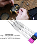 Precision Triangular Tip Watch Repair Screwdriver Set For 3235 Movements, displayed with aluminum handles and non-slip grip.