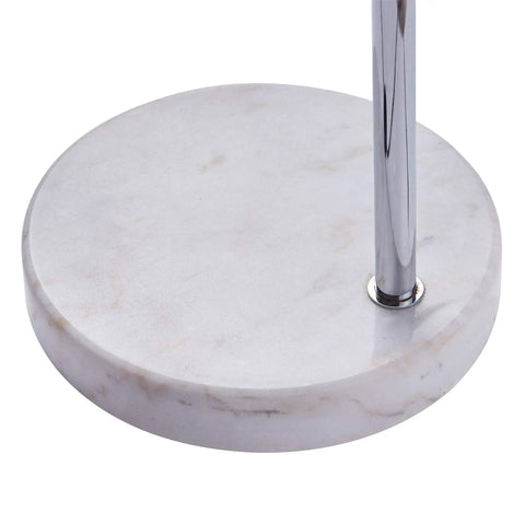 Close-up of faux white marble base of the Arc Floor Lamp With Faux White Marble Base And Nickel Bell Shade for living rooms offices bedrooms.