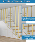Real Deal Gold L Shape Stair Handrail Built Tough For Indoor Steps Heavy Duty Galvanized Metal Guardrail With Anti Slip Safety Grip adjustable lengths shown on stairs