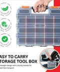 Front view of 34-Compartment Double Sided Tool Box Organizer With Removable Dividers For Screws Nuts Suts? Wait, we must ensure.