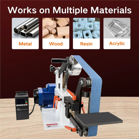 Heavy Duty Belt Grinder Sander With Badass 1500 Watt Variable Speed Metal Polishing Machine and 72 Inch flat arc wheels for multiple materials.