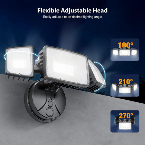 Heavy Duty 100W LED Flood Lights Outdoor Serving Nasty 11000 Lumens With Three Swiveling Heads Switch Activated IP65 Sealed Weatherproof Daylight Optics For Yard Garage Patio And Roof Eaves