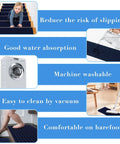 Non Slip Stair Treads 8x30 Inches 15 Pack Navy Blue with features like slip resistance, water absorption, and washing options.