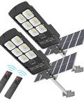 2 Pack 300W Solar Street Lights Outdoor IP66 Motion Sensor With 10000 Lumens Dusk To Dawn Photocell Remote Control Multi Mode