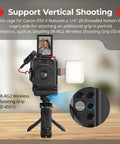 Camera Cage For Canon R50V Full Cage With Silicone Grip And Top Handle For ARRI HDMI Cable Clamp, shown for vertical shooting setup