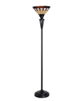Harmond 1 Light Art Glass Torchiere in Bronze Finish with Tiffany Style Shade Classic Floor Lamp for Living Rooms Tall 71.5 Inch Height