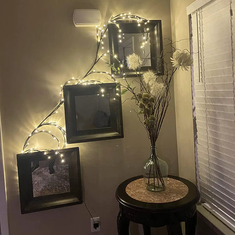 Lit Up Willow Vine Lights For Indoor Or Outdoor Decor With Plug In Power Flexible Faux Plant For Ambient Glow And Easy Setup