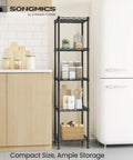 Slim 5 Tier Metal Wire Storage Shelf In Ink Black Ultra Space Saving Narrow Shelving Unit With Sturdy Powder Coated Steel Build For Bins Plants And Everyday Essentials in kitchen