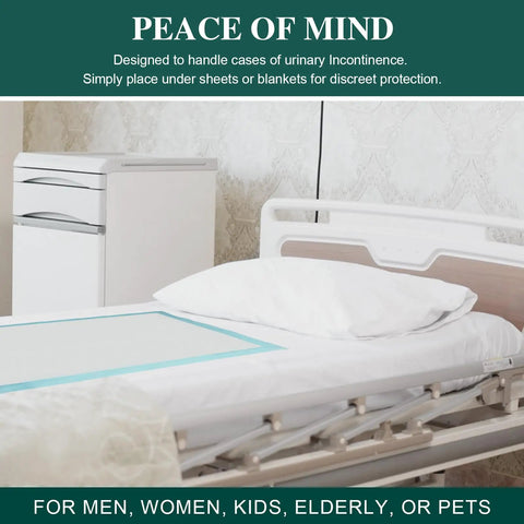 No Sweat Extra Large Adult Incontinence Bed Pads Disposable 40X36 Heavy Duty Pee Pads For Beds on a hospital bed.
