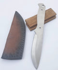 Nine Inch Stainless Outdoor Hunter Knife Kit With No Frills Blank Blade, leather sheath and wood scales