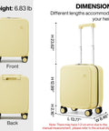 Front and side view of Underseat Carry-On Luggage 16 Inch Hardside PC Suitcase With Spinner Wheels And TSA Lock in Bright Lark Yellow