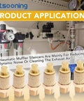 Pneumatic Exhaust Muffler With One Eighth Inch NPT Brass Heavy Duty Flow Control Silencer in a pneumatic system setup.