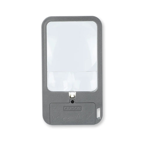 Multi Power LED Lighted Pocket Magnifier with 2.5X Main Lens, 4.5X and 6X Lenses, Ultra Lightweight 1.4 Oz, front view.