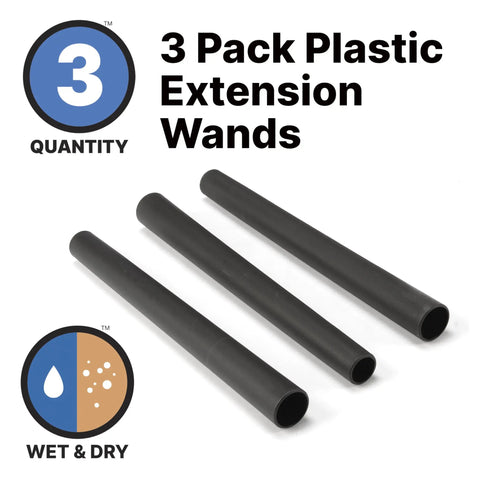 1.25 Inch Extension Wands 3-Piece Set Durable Black Plastic For Wet Dry Vacuums Extended Reach With 1.25 Inch Hoses And Easy Attachment