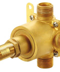 Four Port Shower Diverter Valve With Eight Position Control, One Half Inch IPS Copper Sweat Ports, side view of brass construction
