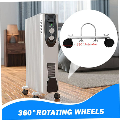 Built Tough 360 Degree Swivel Caster Wheels 2 Pack For Oil Filled Radiators And Electric Heaters With U Shaped Hook Brackets Carbon Steel Black Casters For Easy Mobility, 360°