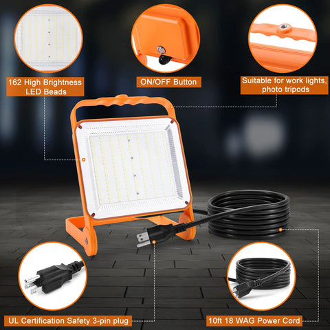 2-Pack 50W LED Work Lights With 8000 Lumens Each IP65 Waterproof Flood Lights 5000K Daylight shown with 10ft power cord and controls.